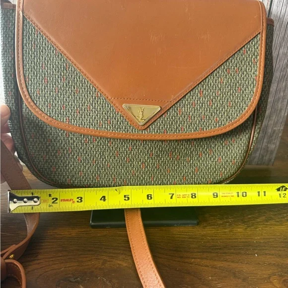 Yves Saint Laurent Olive Green Woven Crossbody with Tan Leather Trim - Picture 5 of 12